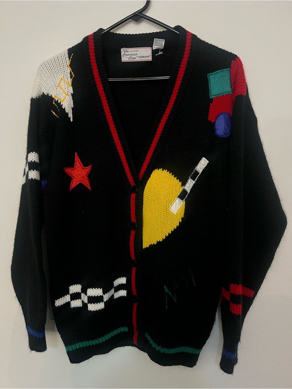 Black Women's Embroidered Graphic Cardigan with Yellow Heart